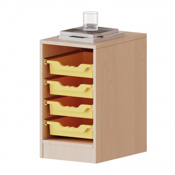 ErgoTray Regal, einreihig, 1,5 OH, fahrbar, 4 flache Boxen, B/H/T 36,1x64x40cm 